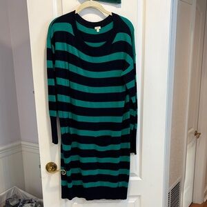 J. Crew Factory Teal and Navy Long Sleeve Dress